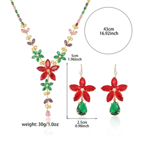 Buntes Blumen-Schmuckset aus Zirkon mit Halskette und Ohrringen inklusive Größenangaben