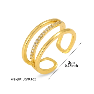 Gold-plated triple-layered open ring with sparkling white zircon pavé setting