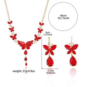 Ensemble collier et boucles d'oreilles papillon rouge en zircon avec finition dorée