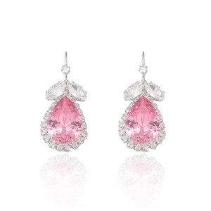 Pink pear-cut zircon teardrop earrings in polished silver finish for women fashion