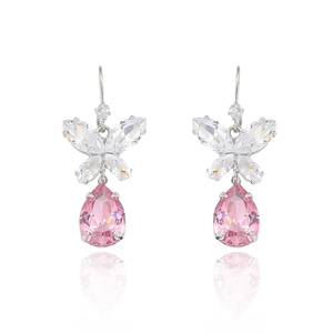 Boucles d'oreilles papillon en zircon rose avec gouttes en forme de poire