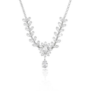 Elegantes silberfarbenes Zirkonia-Halsketten-Set mit birnenförmigem Anhänger für Hochzeiten