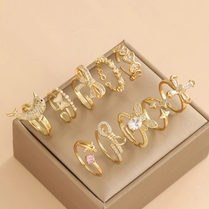 Verstellbare Offene Ringe Legierung Vergoldet Zirkonia Schmetterling Herz Stern Delfin Süßer Koreanischer Stil Schmuck Damen