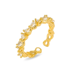 Detailansicht Goldring mit Zirkonia-Schleife und hohlem Unendlichkeits-Design