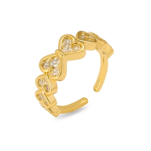Verstellbarer goldener Ring mit Herz-Motiv und funkelnden Zirkonia-Steinen im Design