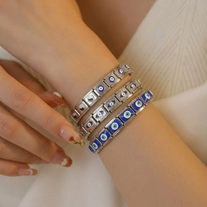 Stainless Steel Italian Charm Bracelet Enamel Evil Eye Yin Yang Modular Expandable Elastic Link Fashion Wristband For Women