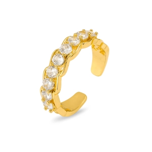 Macro view of gold adjustable C-ring featuring seven sparkling round cubic zirconia stones