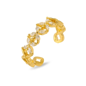 Anello a fiore dorato regolabile per donna con petali in zircone taglio marquise