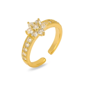 Gold adjustable floral open ring with sparkling crystal zircon pavé setting