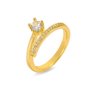 Bague croisée élégante en or avec un zircon central rond et détails micro-pavés