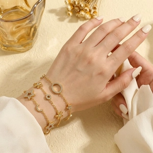 Bracelet En Acier Inoxydable Plqué Or Pour Femme Avec Pendentif Coeur Étoile Lune Fleur Bijoux De Mode
