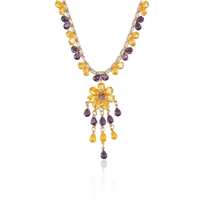 Fashion sunflower necklace and earrings set with yellow and purple zircon gemstones