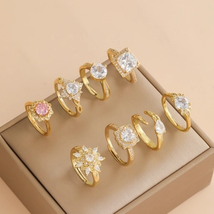 8er-Set verstellbare Goldringe im französischen Blumenstil mit S925-Stempel und Zirkonia