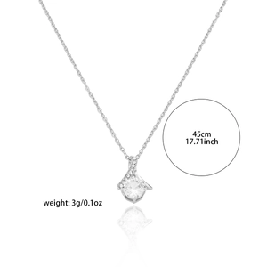 Silver teardrop ribbon necklace with zircon pavé pendant and 45cm chain on white background