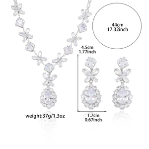 Elegant zircon butterfly necklace and earrings set in silver finish for women