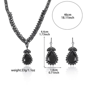 Fashion black zircon tulip pendant necklace and drop earrings jewelry set for women