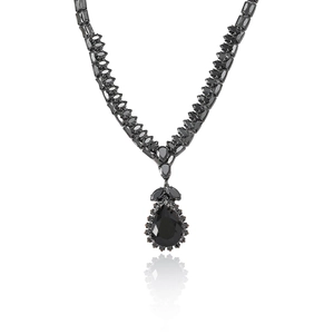 Vintage black crystal necklace set with teardrop pendant and zircon stones