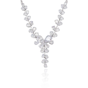 Sparkling zircon butterfly necklace and earrings set with silver tone leaf tassel pendant