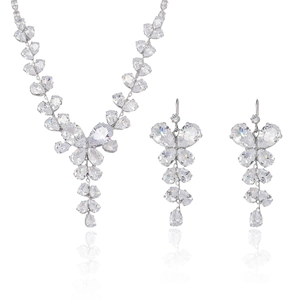 Elegant silver butterfly jewelry set with sparkling zircon necklace and drop earrings