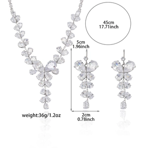 Elegant butterfly zircon jewelry set with necklace and drop earrings on white background