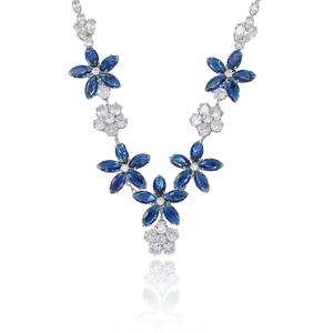 Luxury blue zircon sun flower necklace and earrings set with marquise cut stones