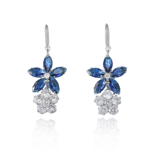 Blue zircon sunflower pendant earrings with silver finish in a luxury jewelry set