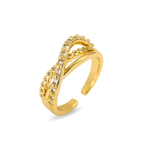Bague croisée plaquée or avec micro-pavage de zircons cubiques et design ouvert ajustable
