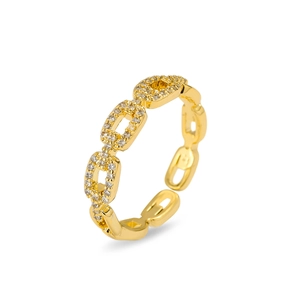 Bague chaîne dorée ajustable pour femme avec pierres de zircone cubique micro-pavées