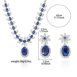 Halskette und Ohrringe Set mit blauen Zirkonia Tropfen inklusive Maßen und Gewicht