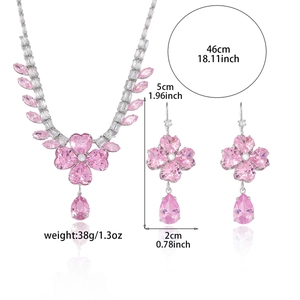 Parure de bijoux fleur en zircon rose avec collier et boucles d'oreilles argent