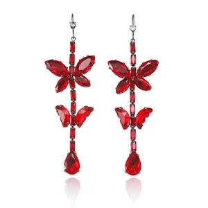 Elegant deep red zircon butterfly drop earrings with a large water drop pendant