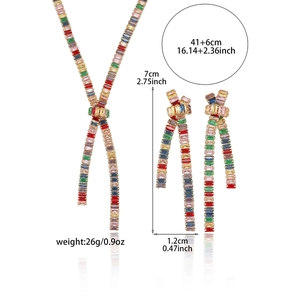 Colorful zircon bowtie necklace and drop earrings set with detailed dimensions