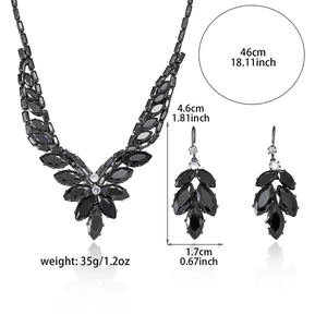 Parure bijoux chic en strass noirs avec collier épis de blé et boucles d'oreilles