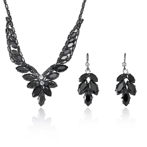 Parure bijoux chic avec collier épi de blé en zircon noir et boucles d'oreilles