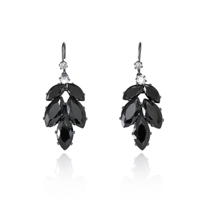 Boucles d'oreilles pendantes en zircon noir avec finition argentée et reflet miroir