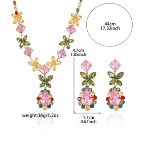Buntes Zirkonia-Kristall-Schmetterling-Set aus Halskette und Ohrringen vergoldet