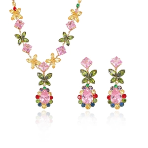 Farbenfrohes Zirkon Schmetterling Schmuckset mit Kristall Halskette und Ohrringen