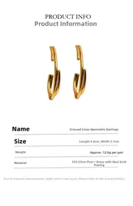 Détails des boucles d'oreilles géométriques croisées avec aiguille argent 925 doré