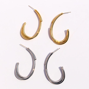 Boucles d'Oreilles en C en Laiton Plaqué Or Véritable Lignes Géométriques Entrecroisées Avec Tige en Argent Sterling 925 pour Femme