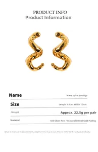 Dimensions des boucles d'oreilles spirale en argent 925 et laiton plaqué or de haute qualité