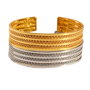 Brazaletes anchos multicapa de metal en oro y plata para hombres y mujeres de estilo punk