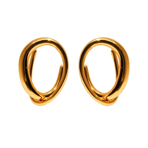 Polished gold brass earrings with a minimalist geometric intertwined circular design