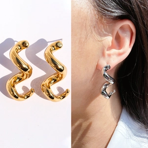 Boucles d'Oreilles Spirale en Vague Avec Tige en Argent Sterling 925 Laiton Plaqué Or Géométrique Minimaliste Bijoux Femme