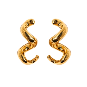 Boucles d'oreilles créoles vagues dorées avec design spirale minimaliste irrégulier