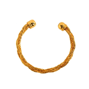 Bracciale rigido a treccia in ottone placcato oro con design a corda e punte sferiche