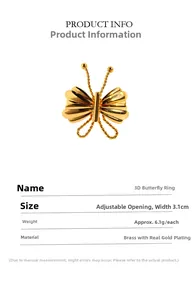 Détails de la bague papillon 3D avec ouverture réglable et largeur 3,1 cm en laiton doré