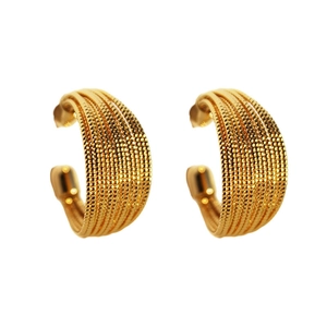 Exaggerated multi-layer brushed gold C-shaped metal hoop earrings for women