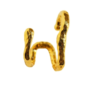 Gold plated ear cuff with irregular textured lava design for non-pierced ears