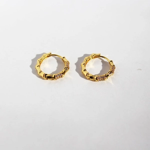 Bamboo Joint Hoop Earrings Gold Plated Copper Micro Pave Zircon Minimalist Elegant Office Daily Jewelry Women