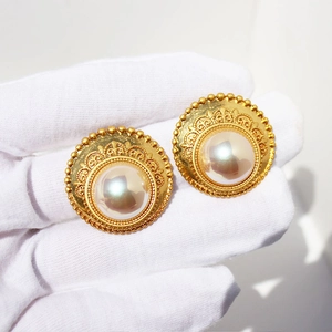 Orecchini Vintage Francesi in Pizzo Dorato Con Künstliche Perle e Perno in Argento Sterling 925 Stile Palazzo Grandi Gioielli Donna